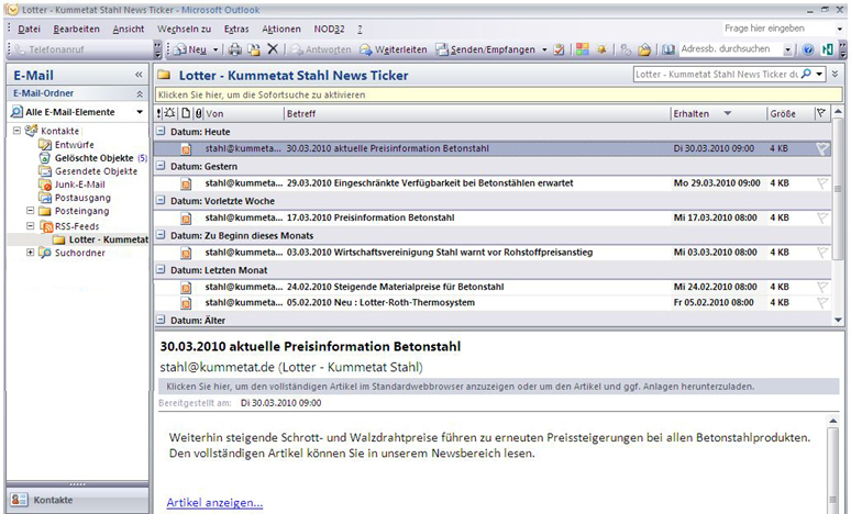 Empfangen des Lotter Newsletters mit Outlook